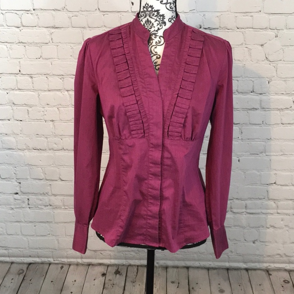 Worthington Stretch Button Up Ruffle Blouse